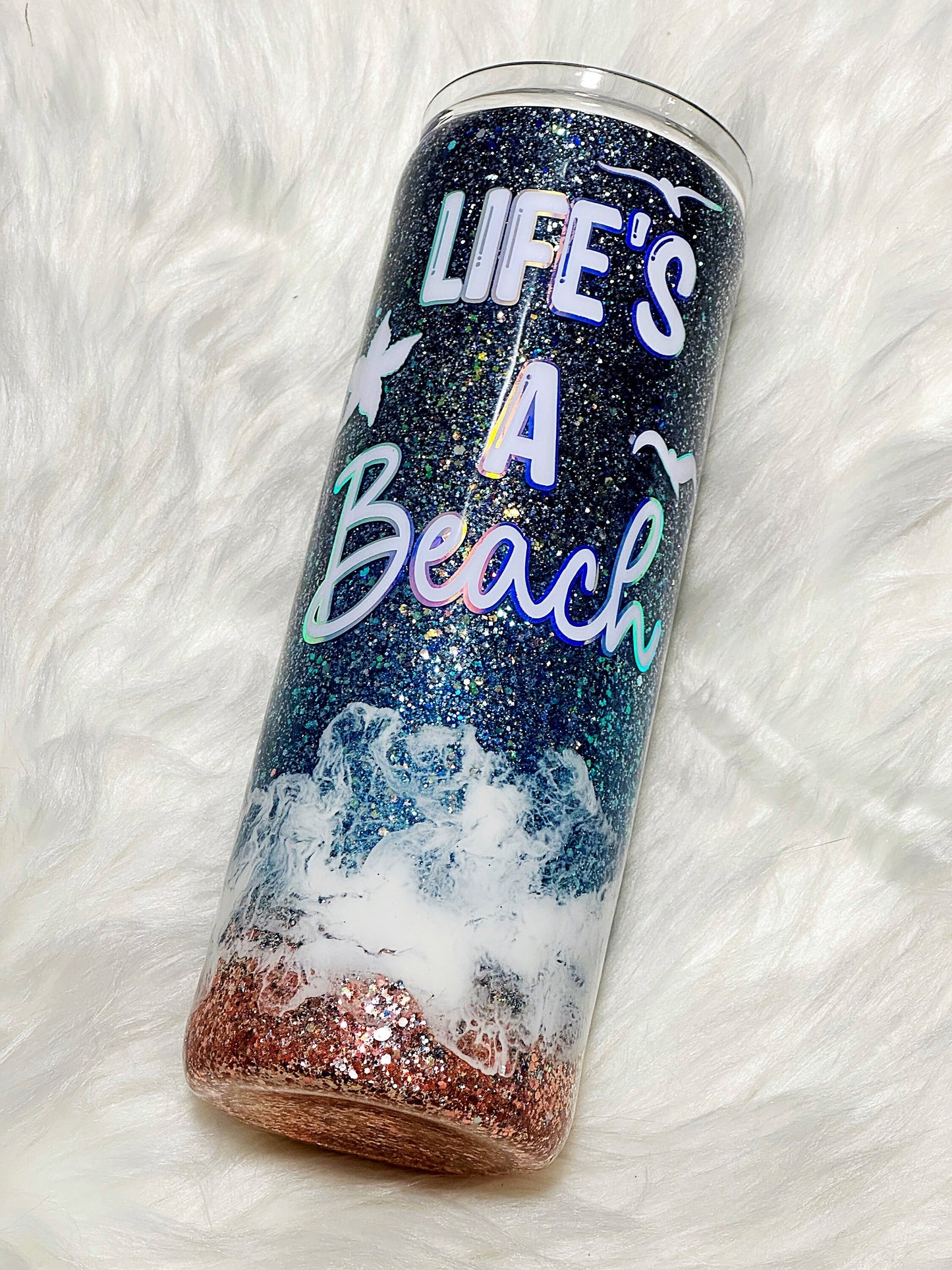 Life’s a Beach glitter tumbler