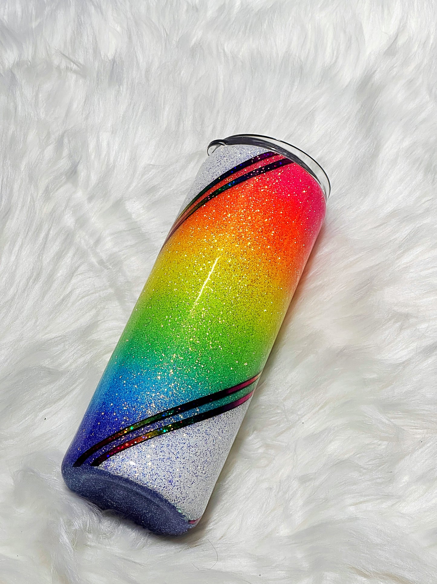 Rainbow diagonal glitter tumbler