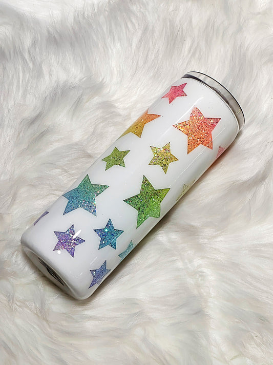 Pastel stars glitter tumbler