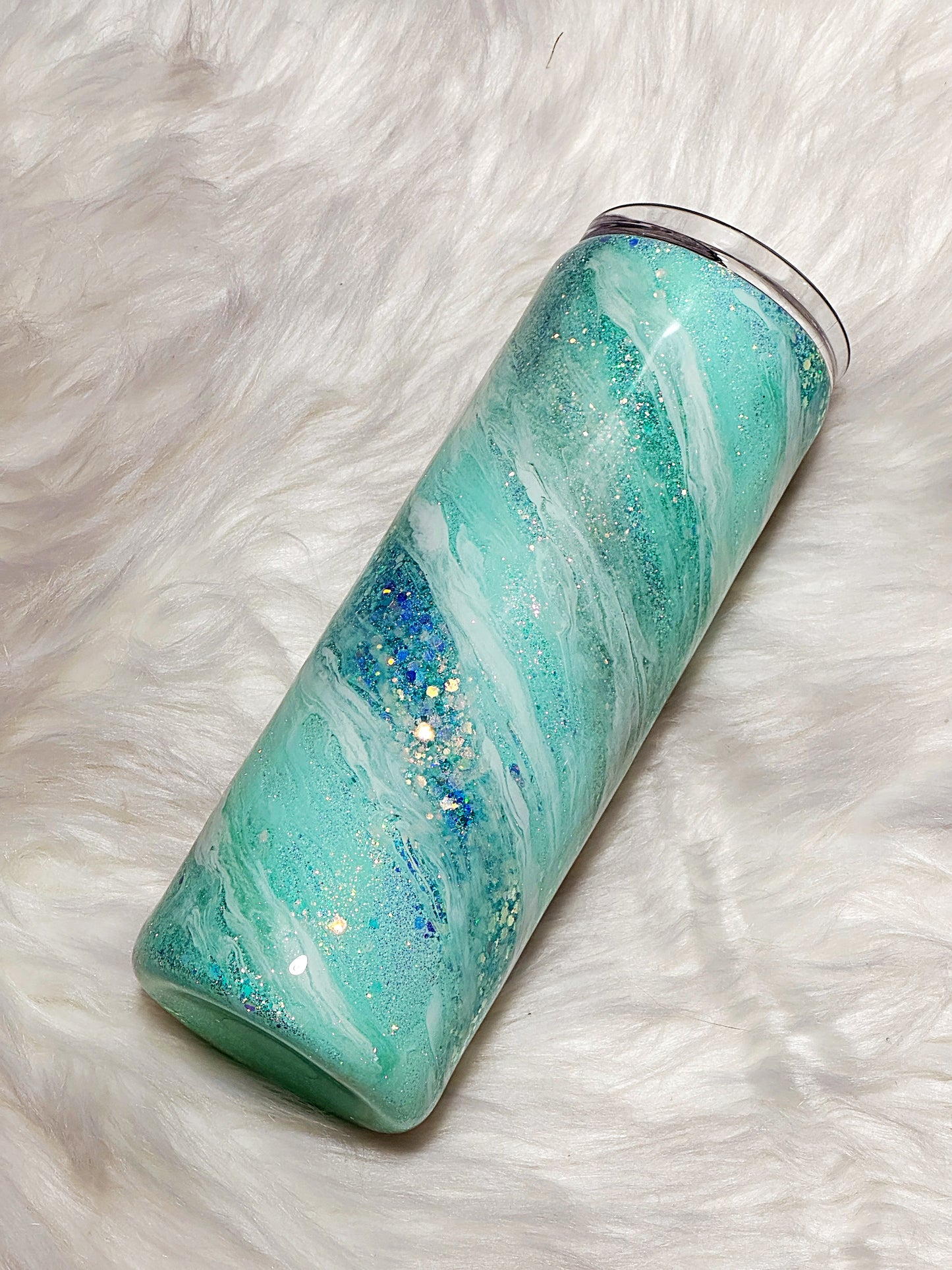 Mint Pastel Milkyway glitter tumbler