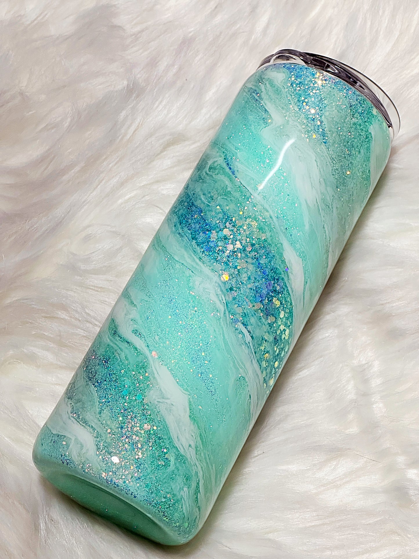 Mint Pastel Milkyway glitter tumbler