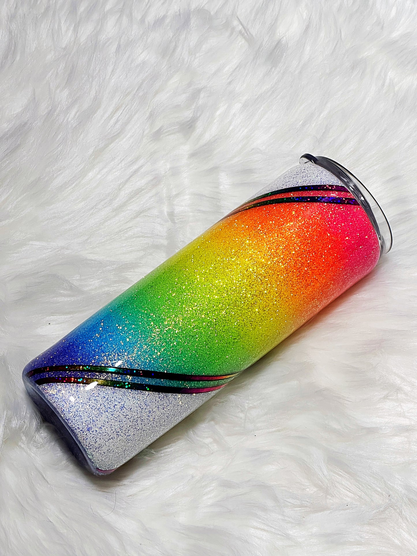 Rainbow diagonal glitter tumbler