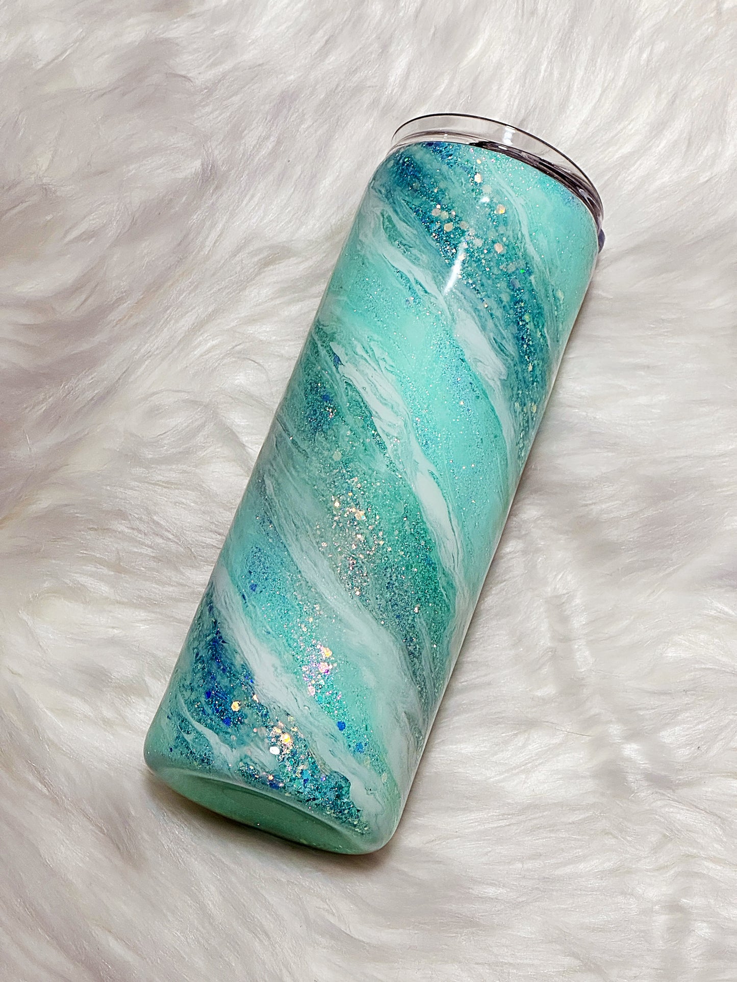 Mint Pastel Milkyway glitter tumbler