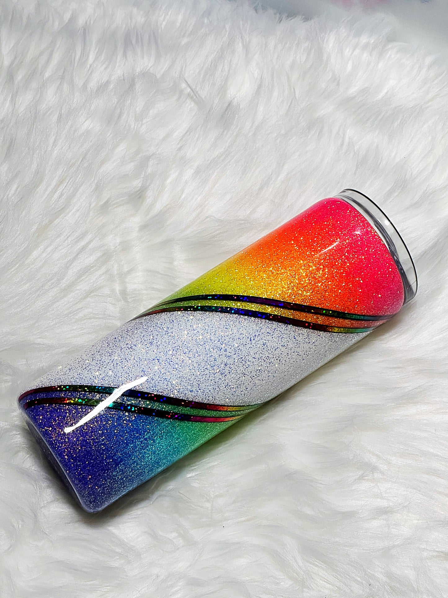 Rainbow diagonal glitter tumbler