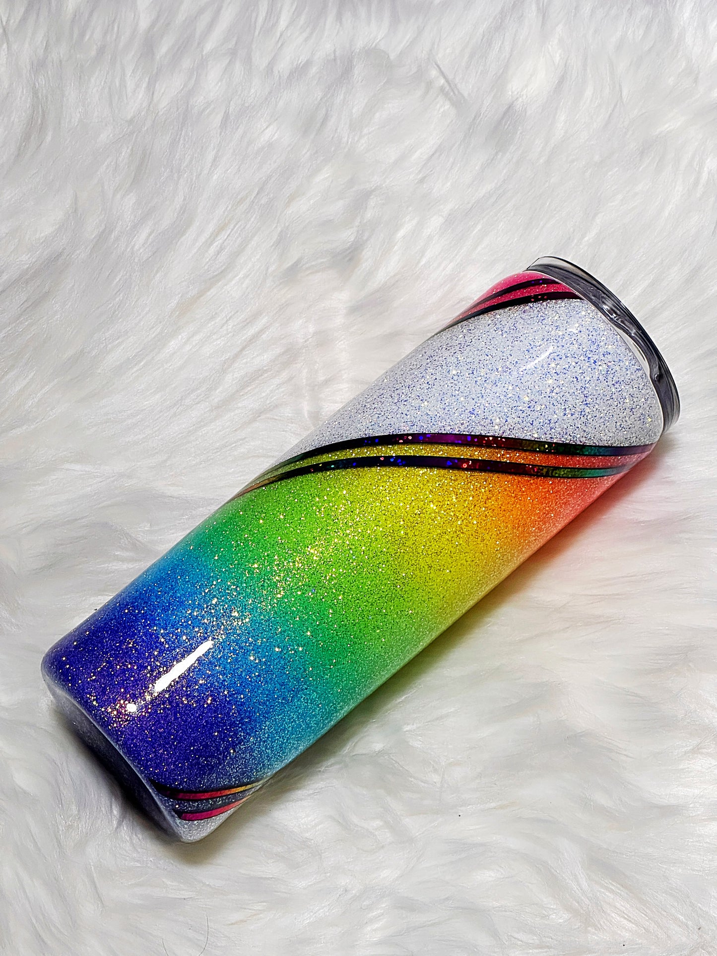 Rainbow diagonal glitter tumbler