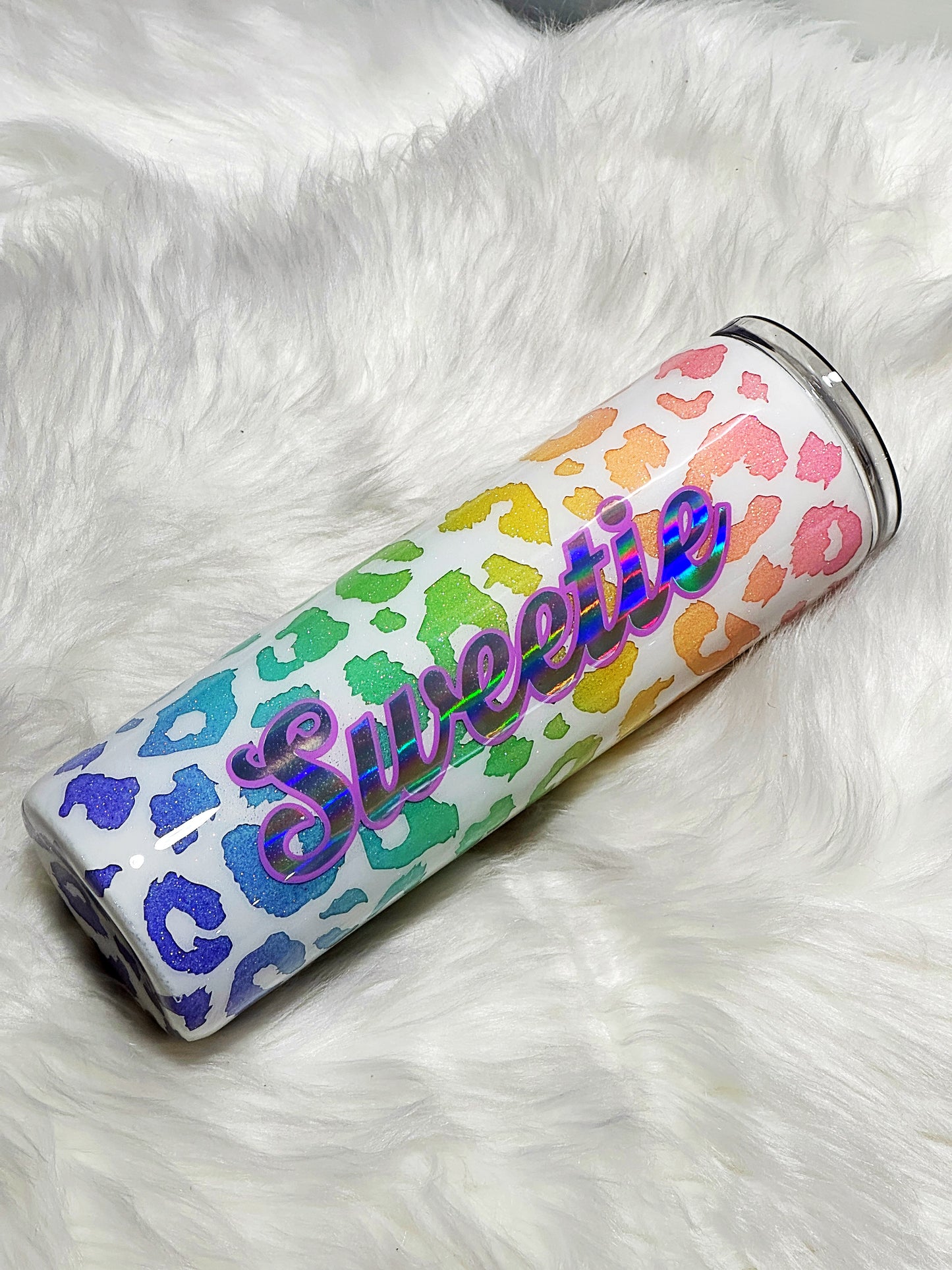 Pastel leopard print glitter tumbler