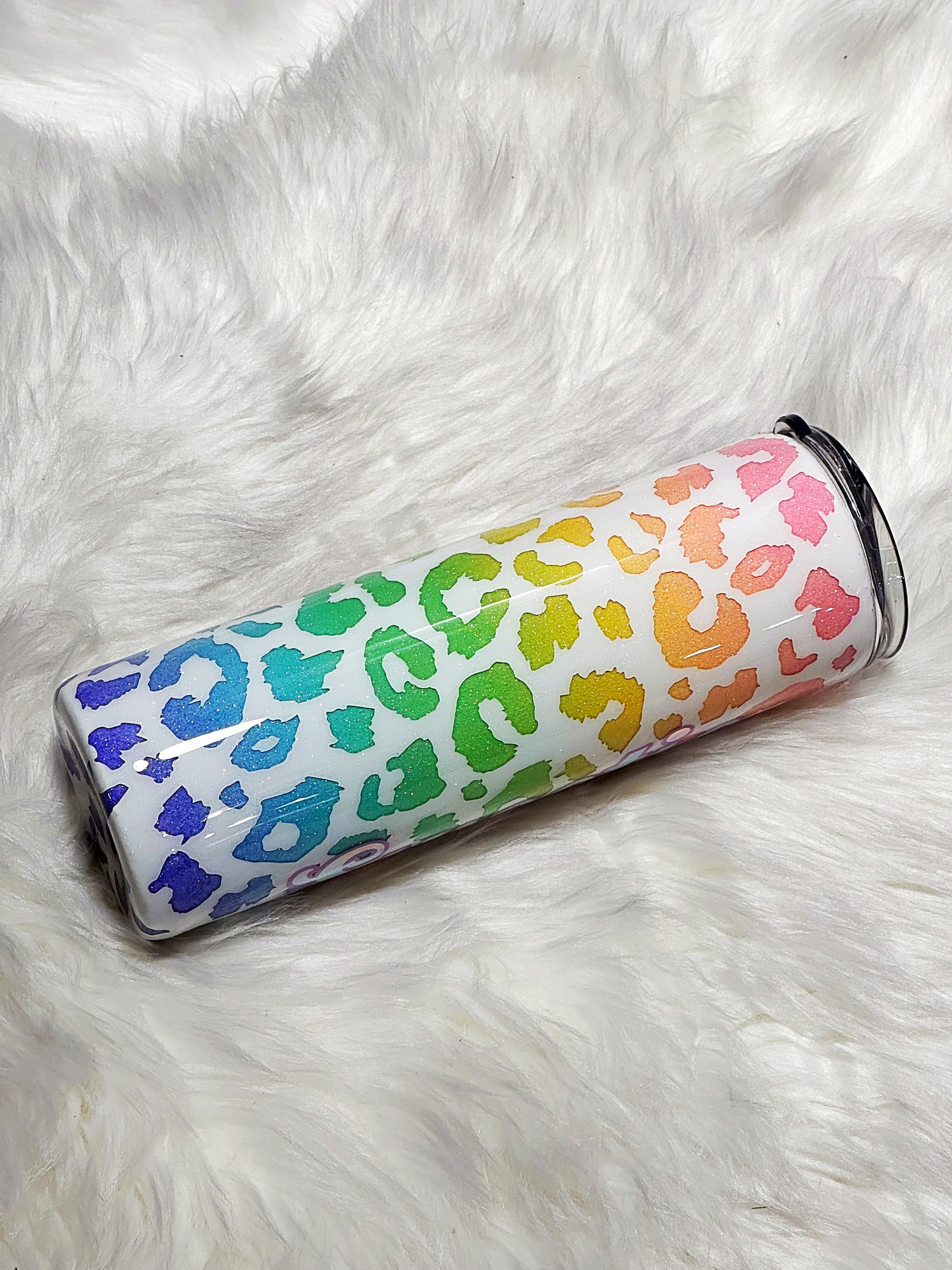 Pastel leopard print glitter tumbler