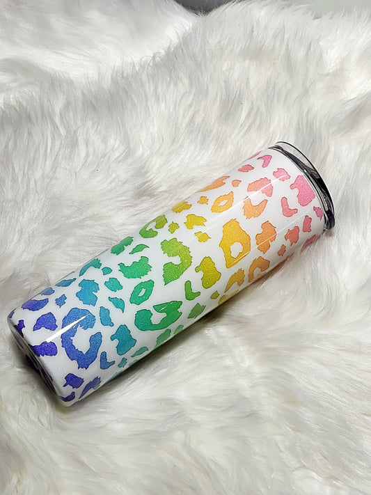 Pastel leopard print glitter tumbler