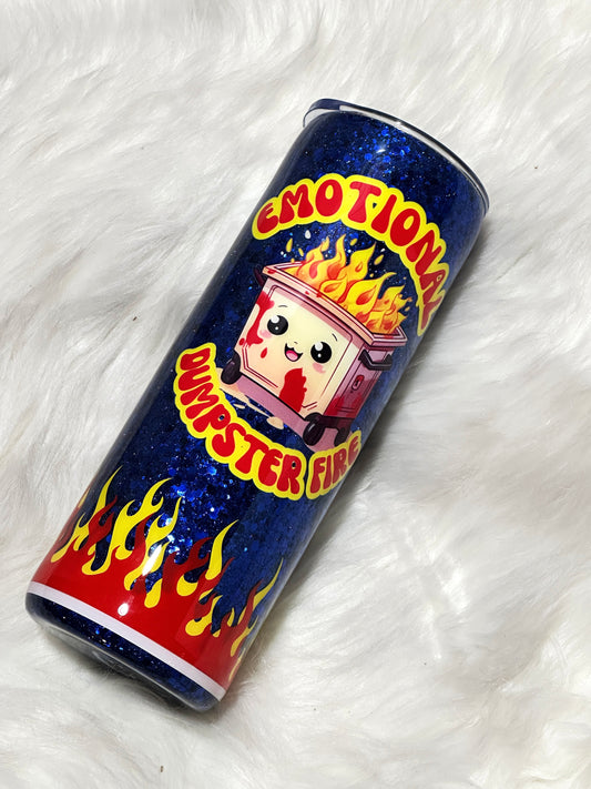 Emotional dumpster fire glitter tumbler