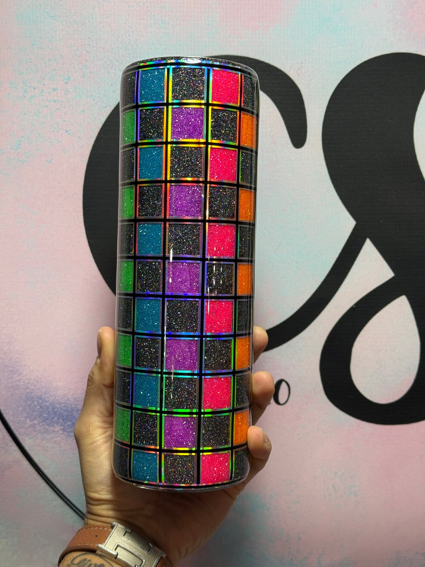 rainbow checkered tumbler