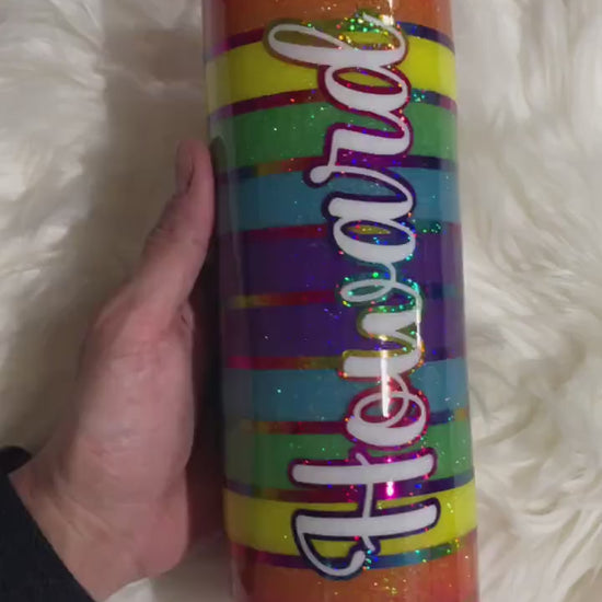 Neon rainbow striped tumbler, gay pride tumbler