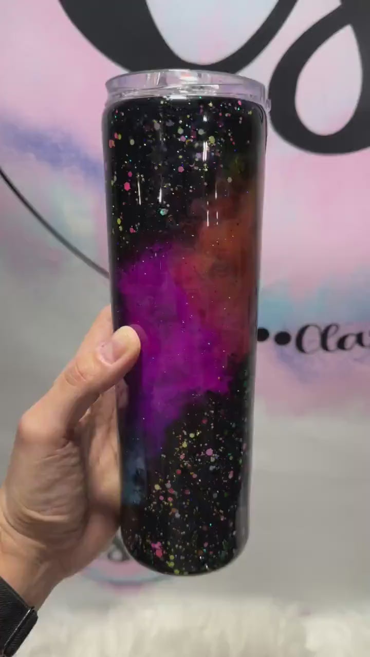 Rainbow Nebula glitter tumbler