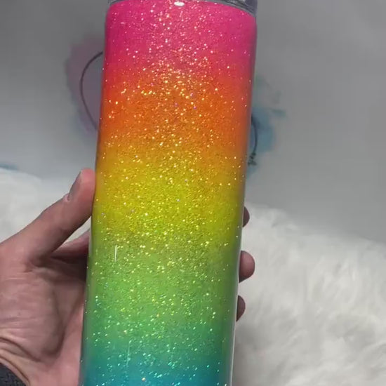 Rainbow tumbler/ pride tumbler/ neon rainbow