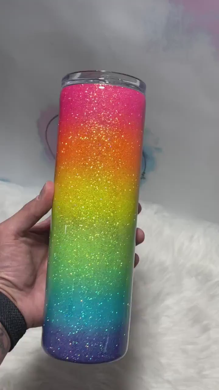 Rainbow tumbler/ pride tumbler/ neon rainbow