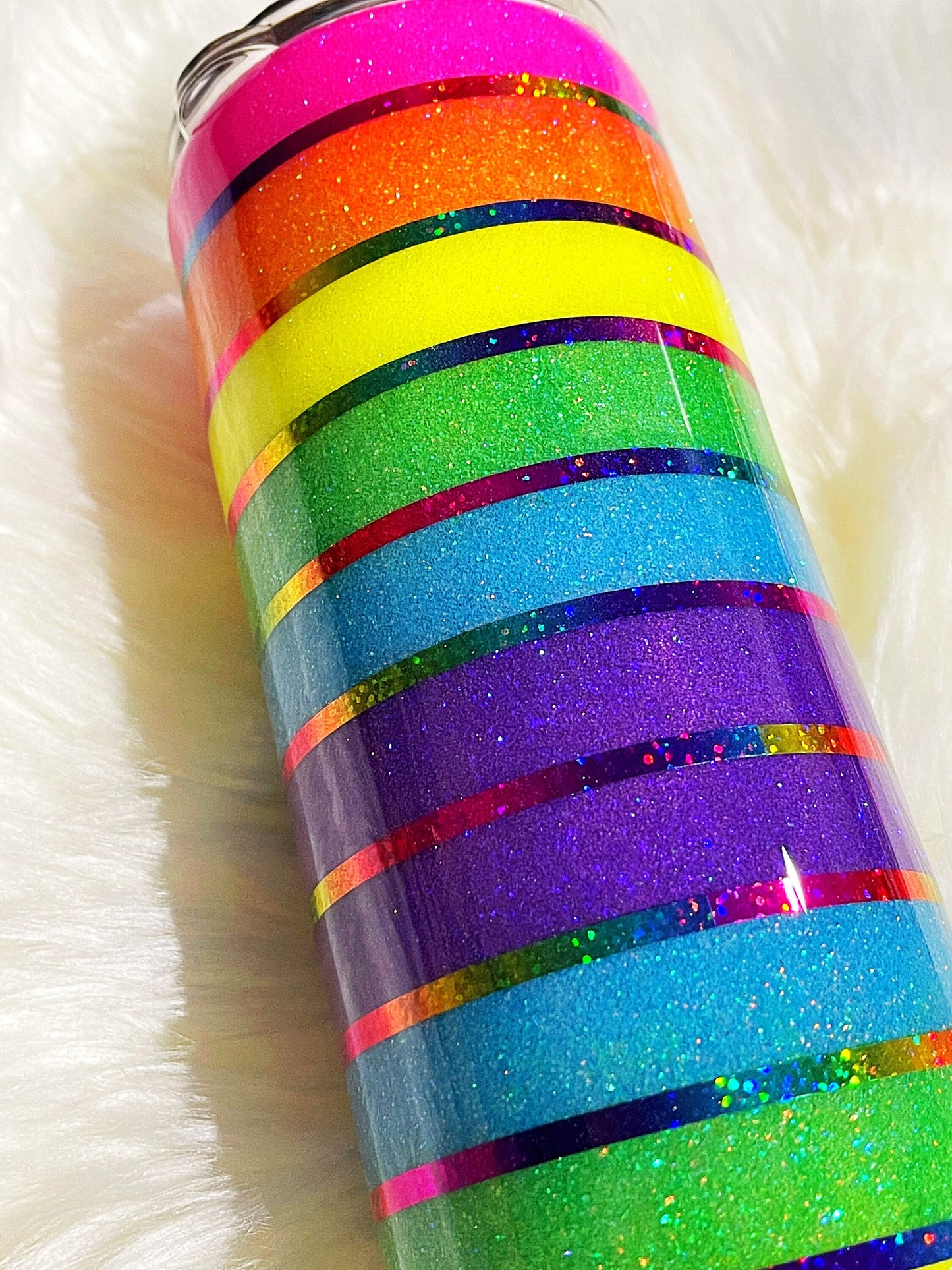 Neon rainbow striped tumbler, gay pride tumbler