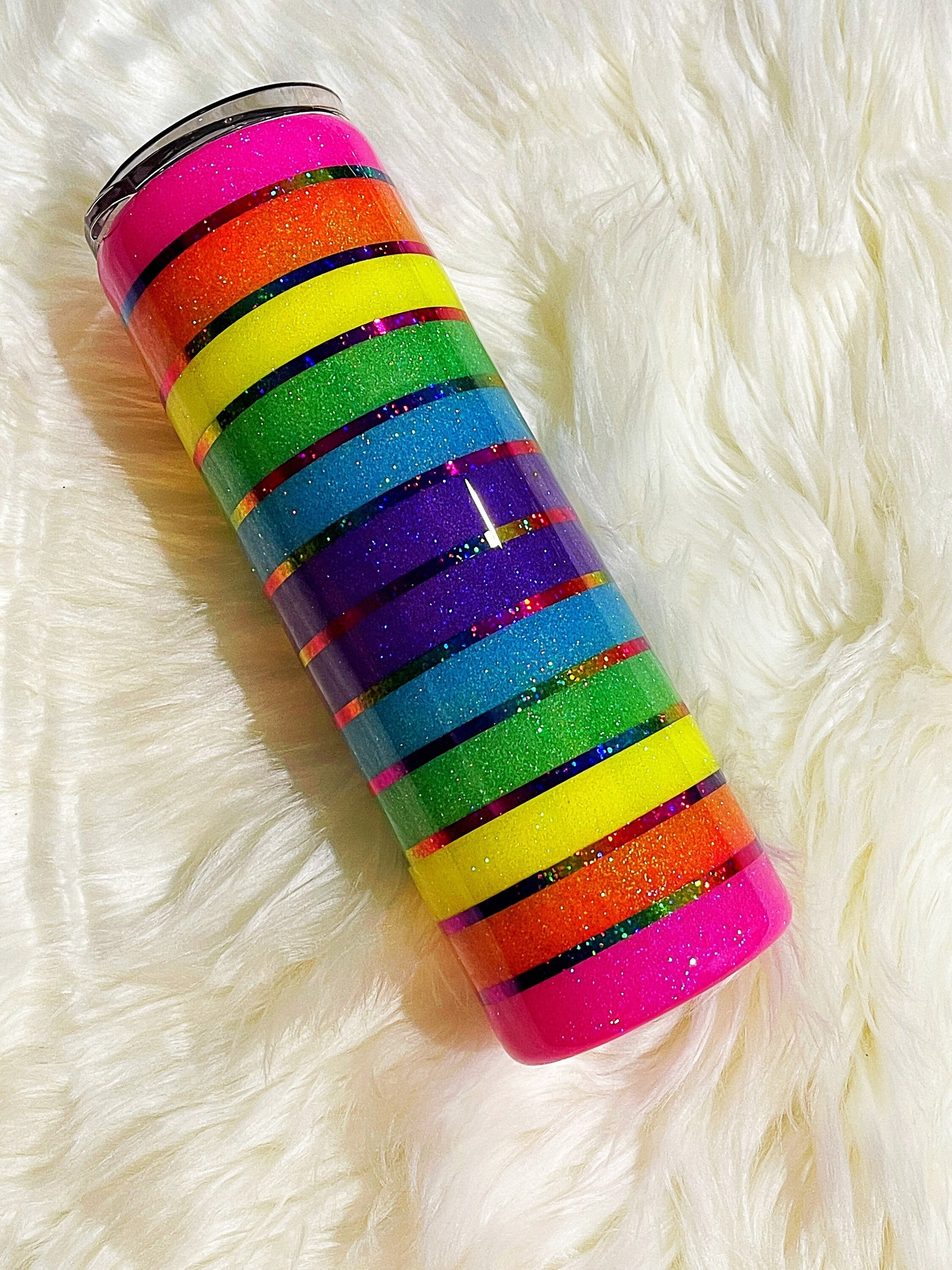 Neon rainbow striped tumbler, gay pride tumbler