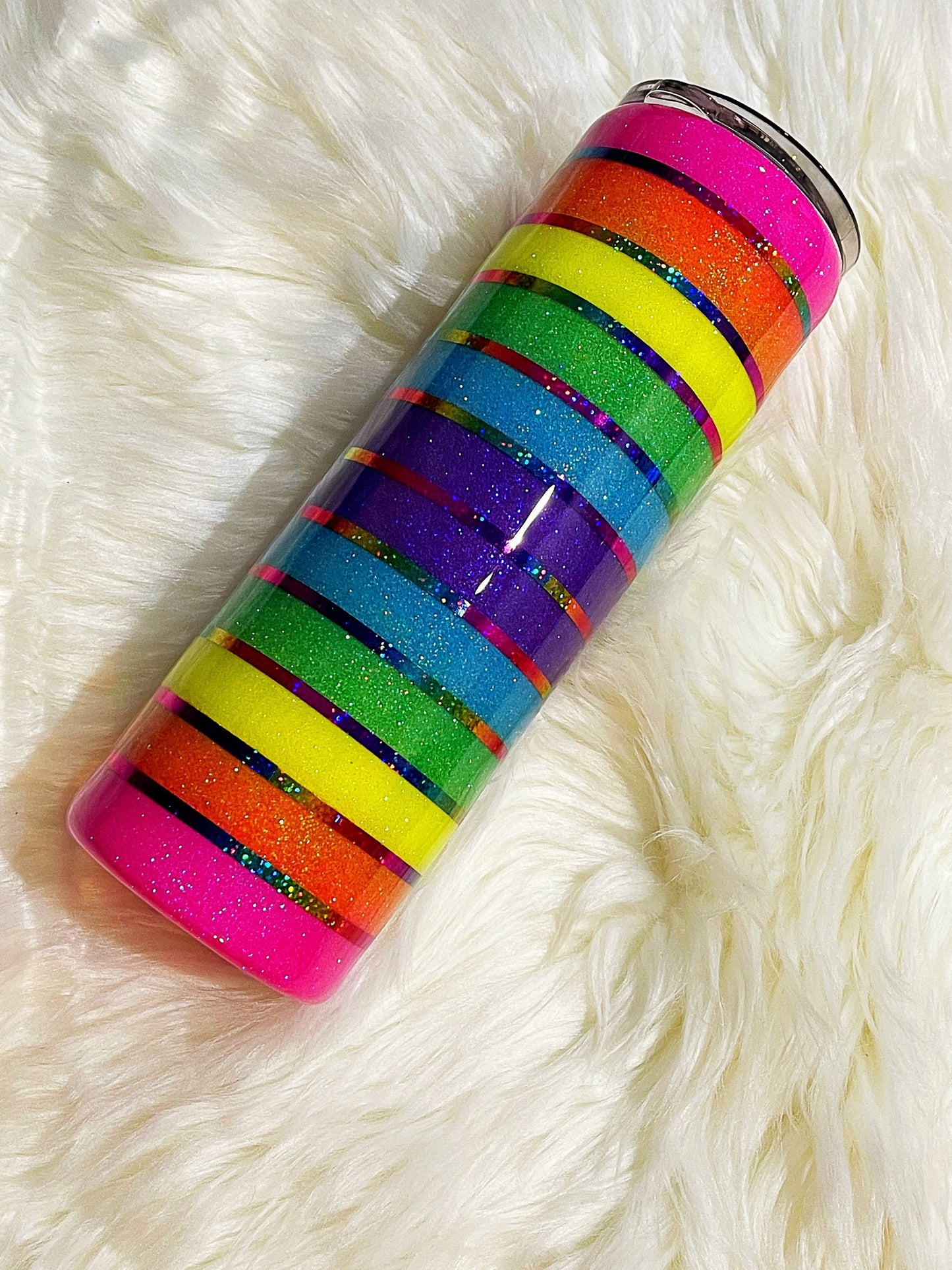 Neon rainbow striped tumbler, gay pride tumbler