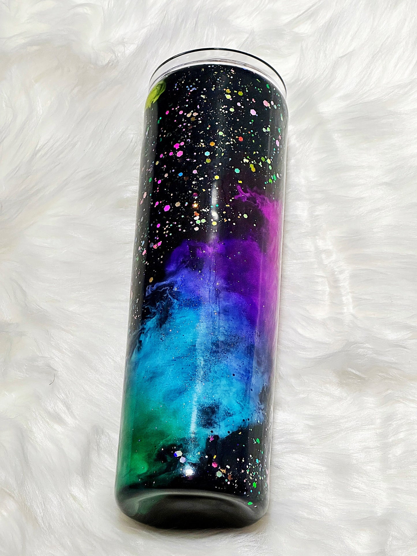 Rainbow Nebula glitter tumbler