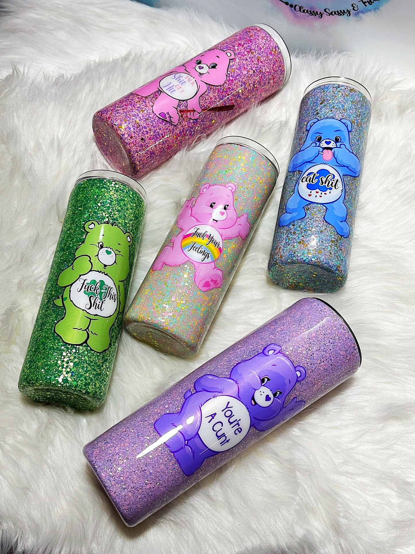 Swear Bear glitter tumbler