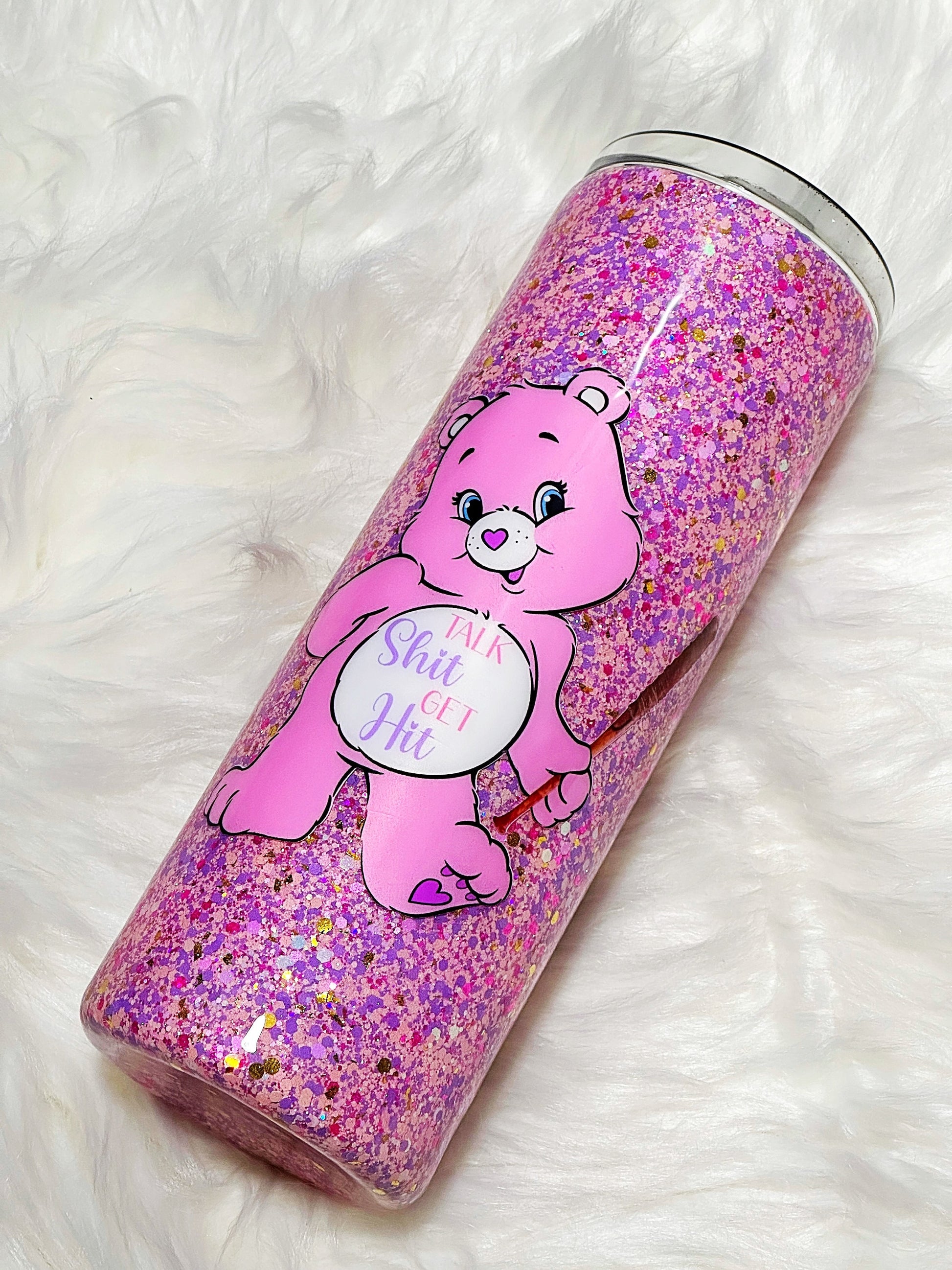 Swear Bear glitter tumbler